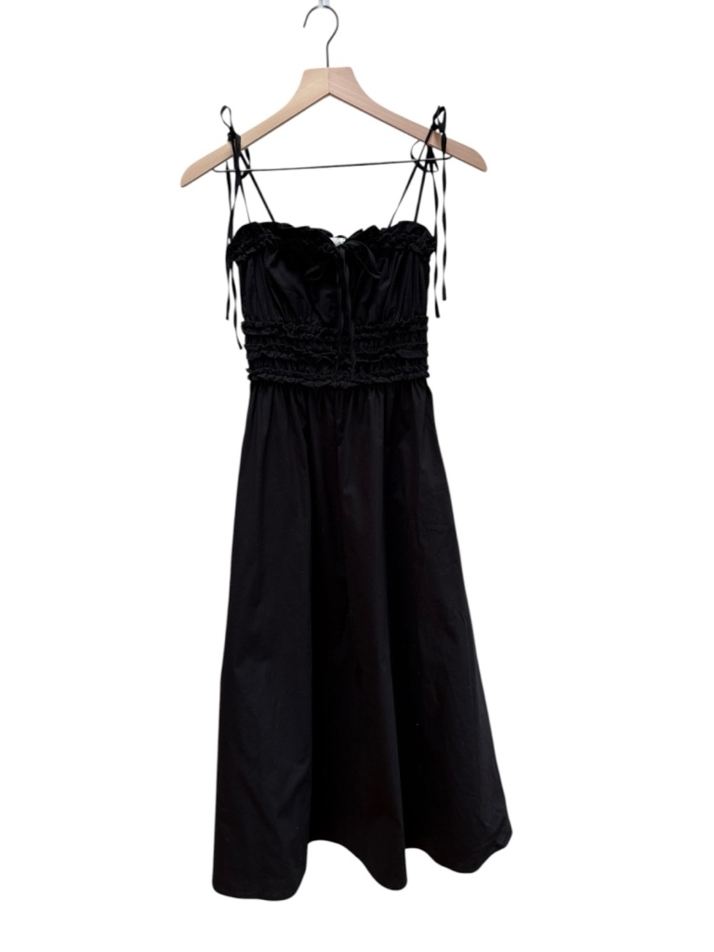 OAK + FORT Black Midi Dress with Ruched Bodice